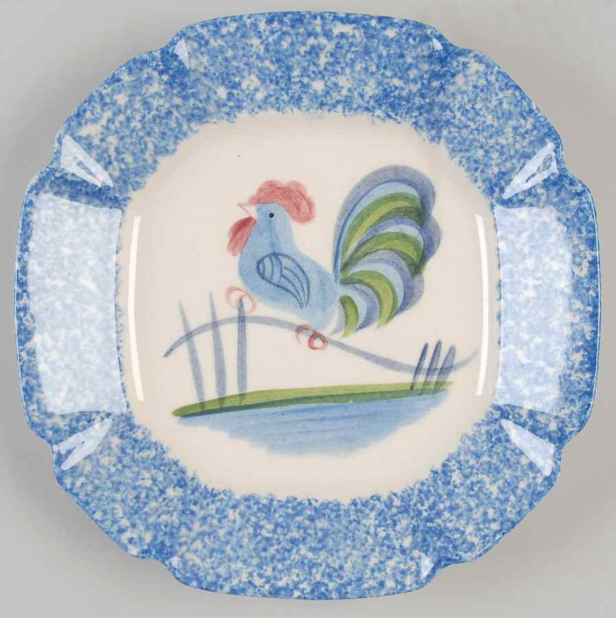 Blue Stipple with Rooster Salad Plate by Los Angeles-1