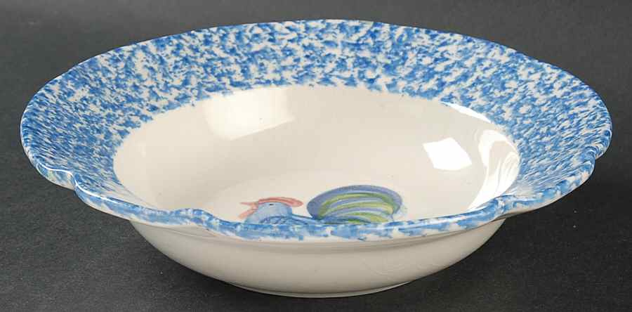 Blue Stipple with Rooster Rim Soup Bowl by Los Angeles-1