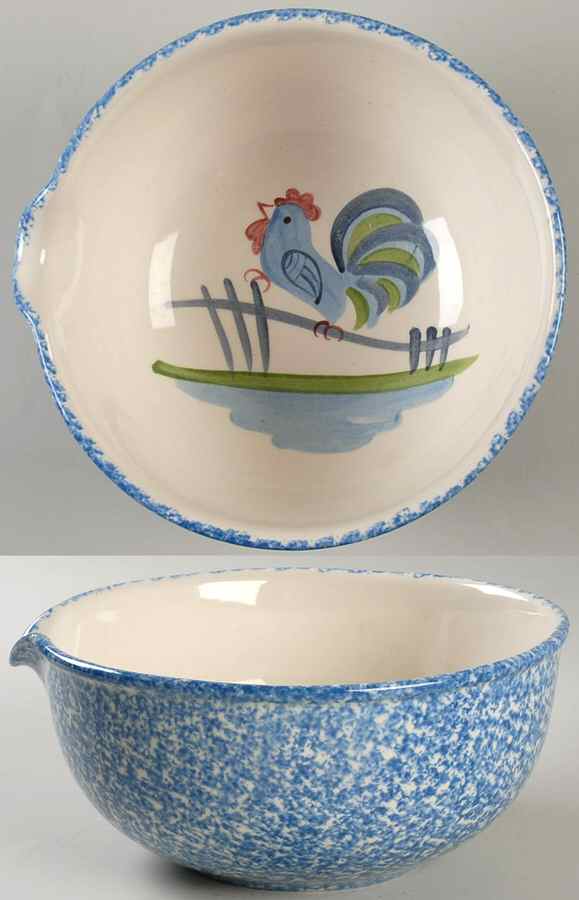Blue Stipple with Rooster Batter Bowl by Los Angeles-1