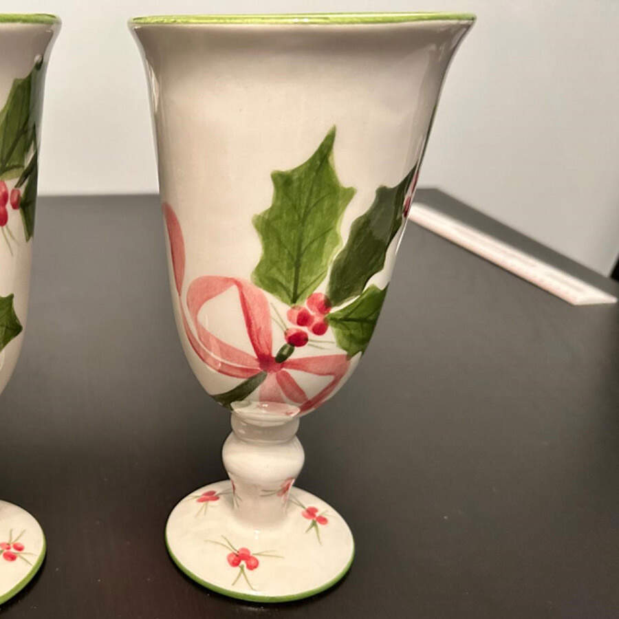 Holly (Green Trim) China Goblet by Los Angeles-1