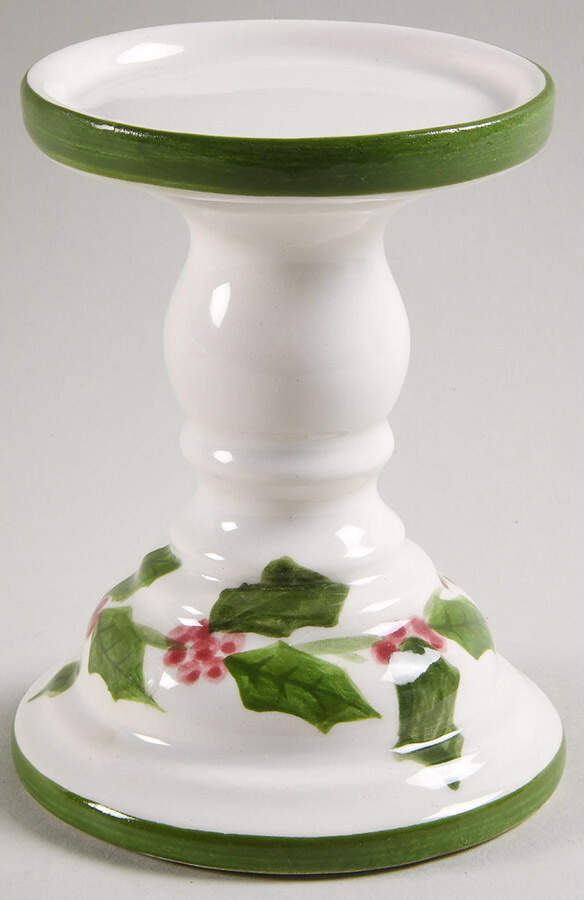 Holly (Green Trim) Pillar Candleholder by Los Angeles-1