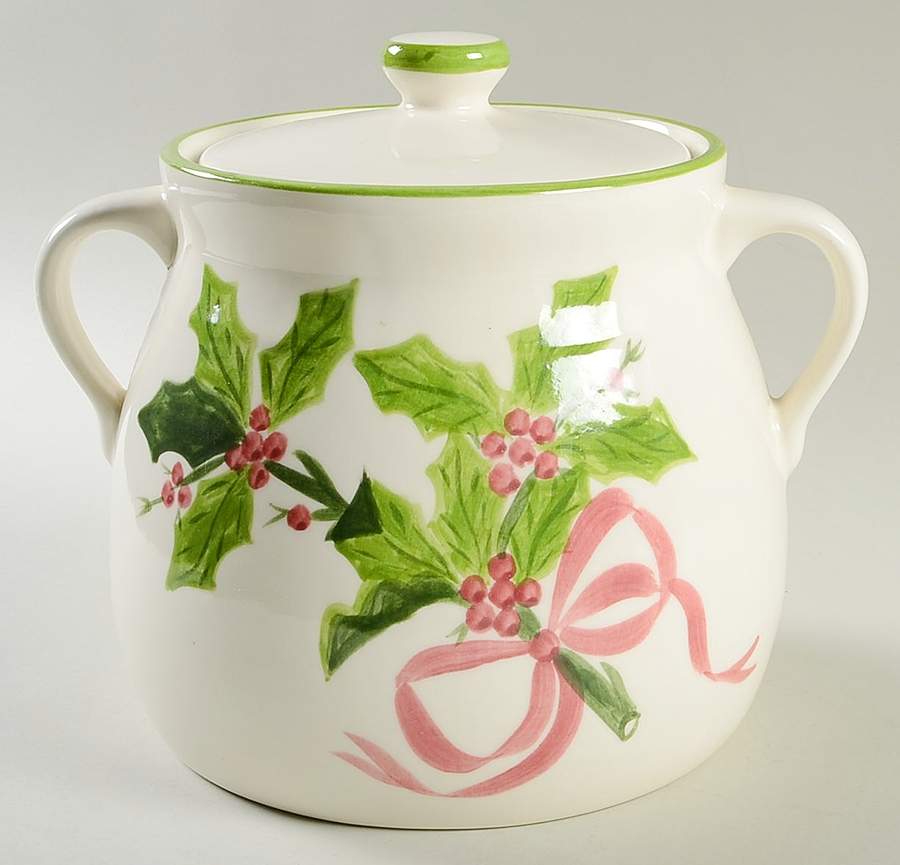 Holly (Green Trim) Bean Pot & Lid by Los Angeles-1
