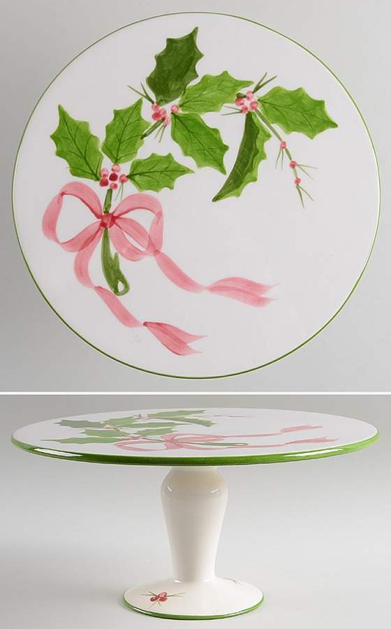 Holly (Green Trim) 11" Diameter Pedestal Cake Stand by Los Angeles-1