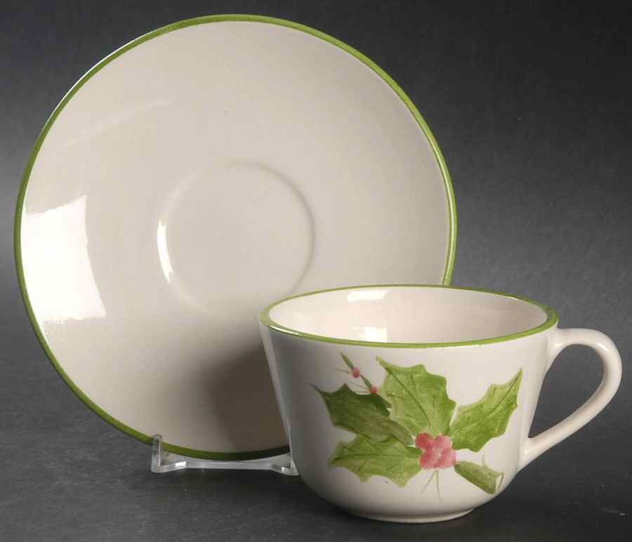 Holly (Green Trim) Flat Cup & Saucer Set by Los Angeles-1