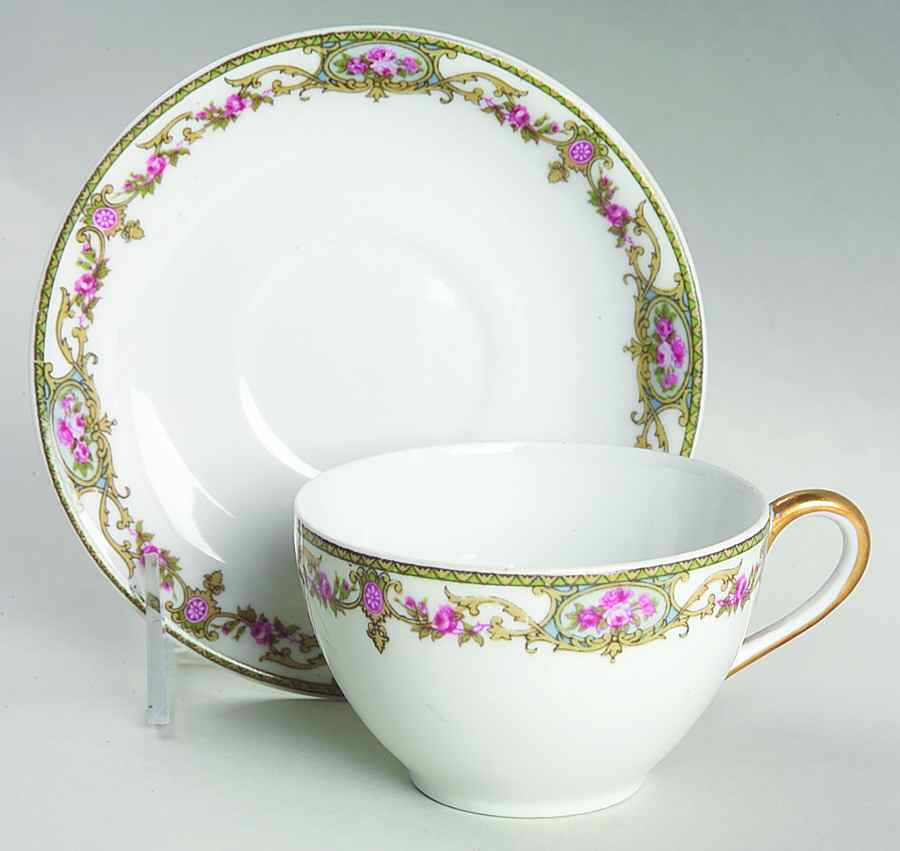 The Arenida (No Gold Trim) Flat Cup & Saucer Set by Leon D Bloch-1