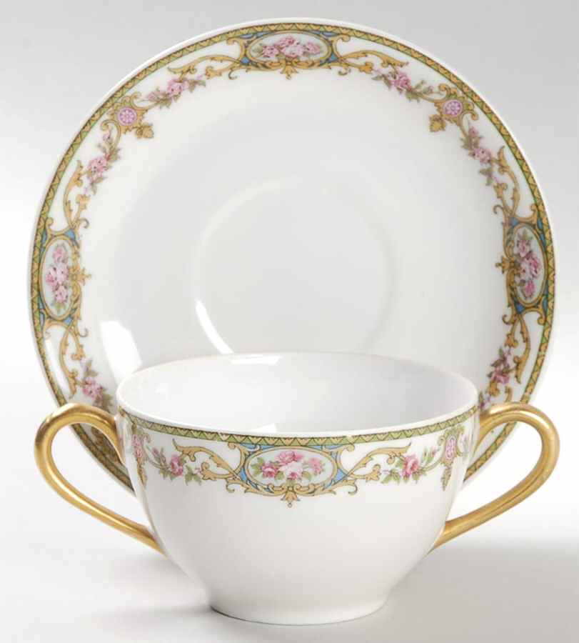 The Arenida (No Gold Trim) Flat Bouillon Cup & Saucer by Leon D Bloch-1