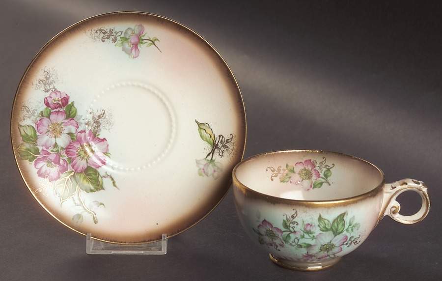 Dusty Blossom Footed Cup & Saucer Set by Lecot-1