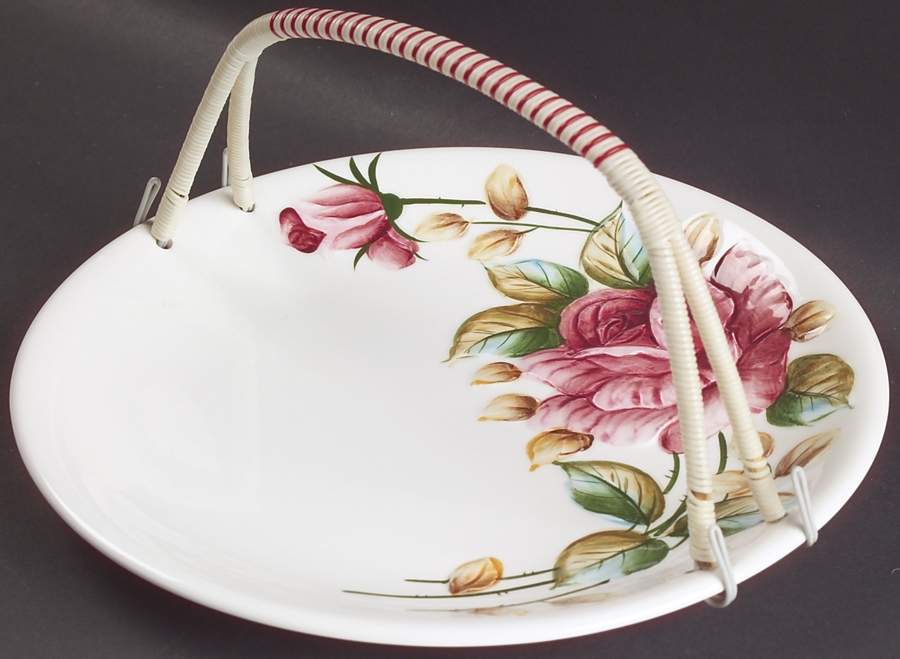 Americana Woven Handle Round Serving Plate by Lefton-1