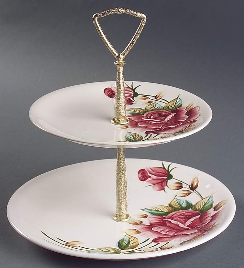 Americana 2 Tiered Serving Tray (Dinner & Salad Plate) by Lefton-1