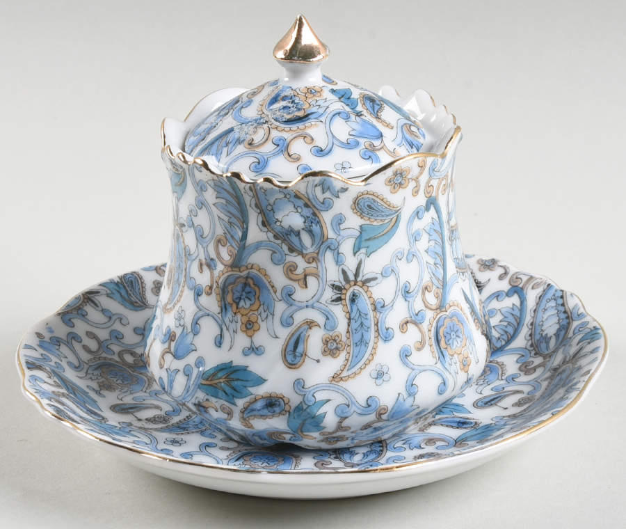 Blue Paisley Jam/Jelly & Lid W/Underplate by Lefton-1