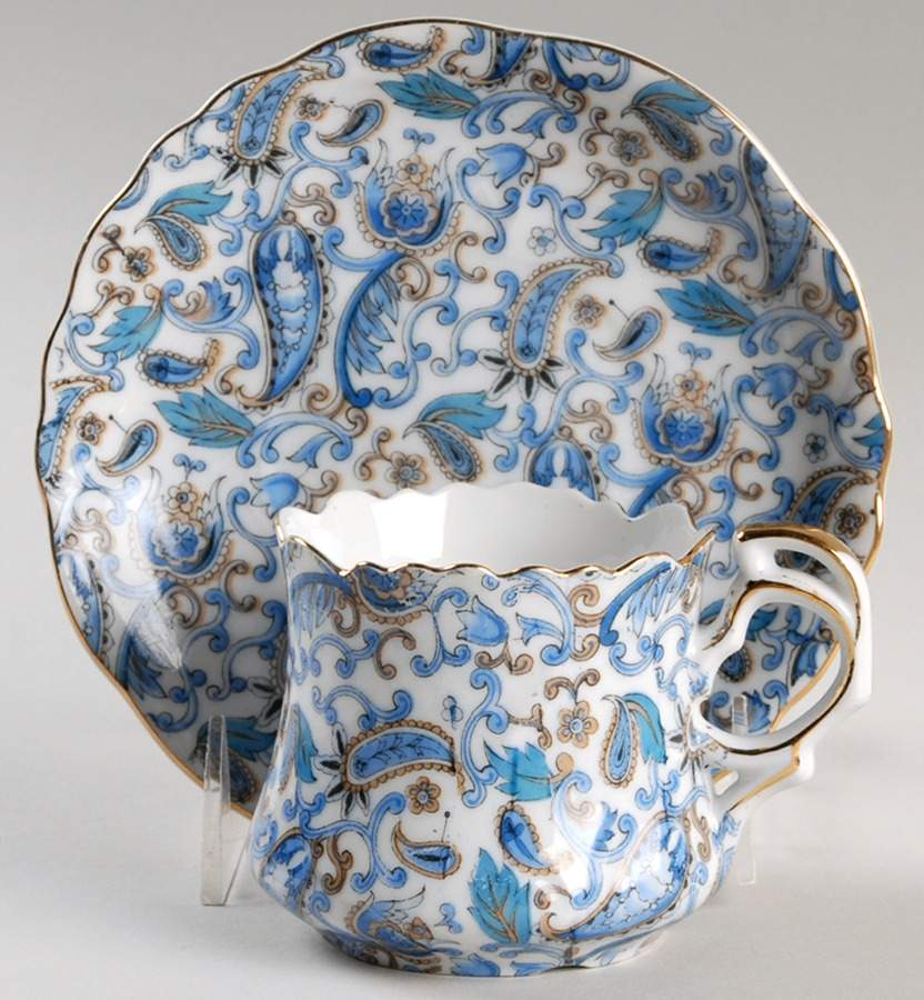 Blue Paisley Flat Cup & Saucer Set by Lefton-1
