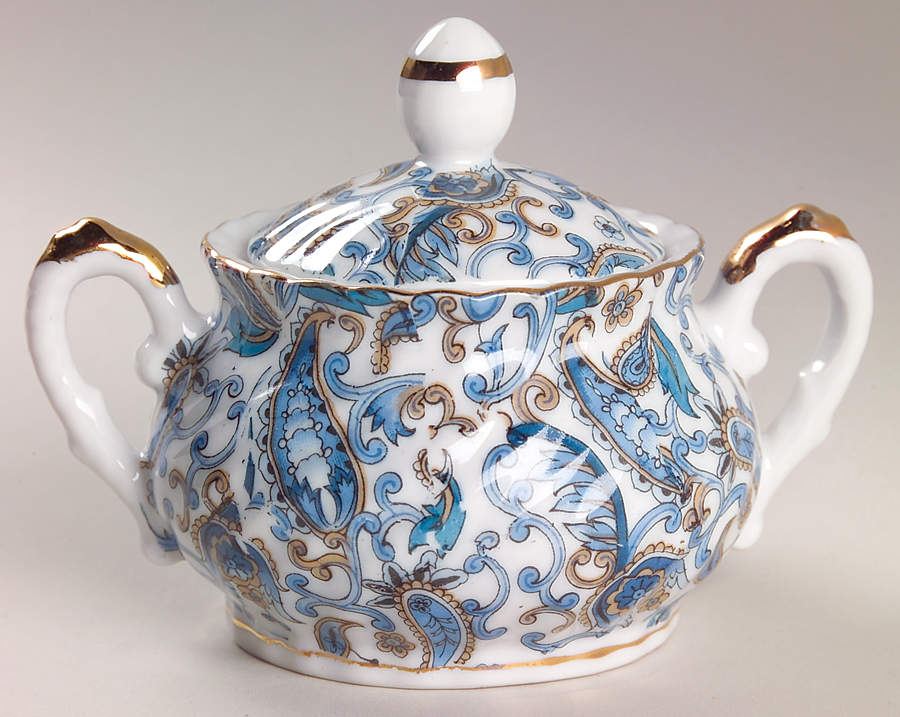 Blue Paisley Sugar Bowl & Lid by Lefton-1