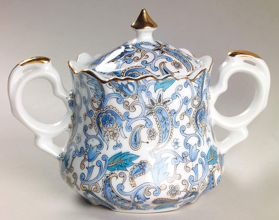Blue Paisley Sugar Bowl & Lid by Lefton-1