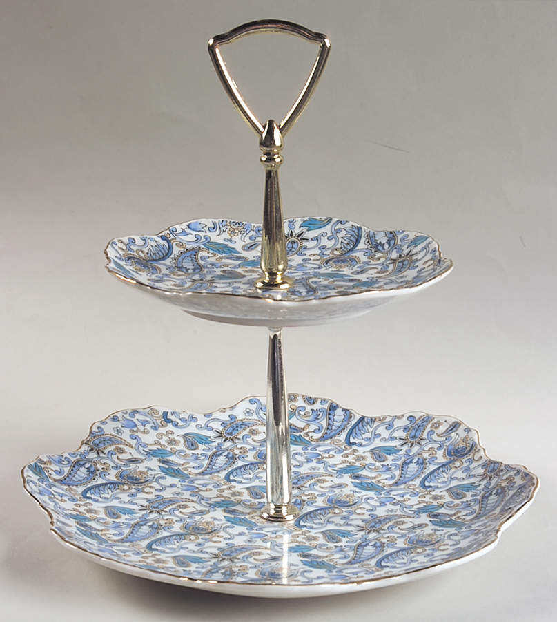 Blue Paisley 2 Tiered Serving Tray (Lunch & Bread/Butter Plate) by Lefton-1