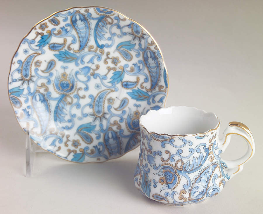 Blue Paisley Flat Demitasse Cup & Saucer Set by Lefton-1