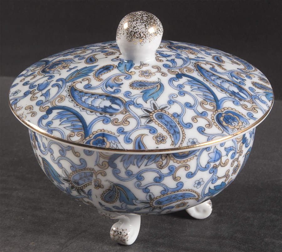 Blue Paisley Candy Dish & Lid by Lefton-1