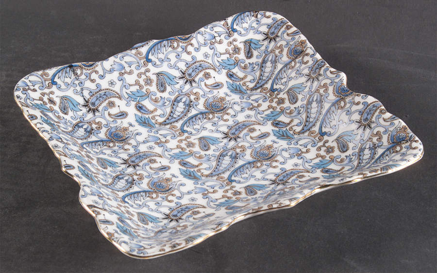 Blue Paisley Large Square Bon Bon by Lefton-1