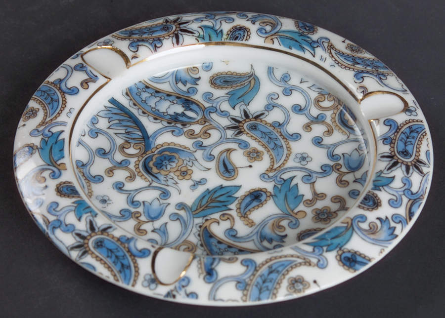 Blue Paisley Round Ashtray by Lefton-1