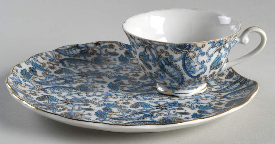 Blue Paisley Snack Plate & Cup Set by Lefton-1