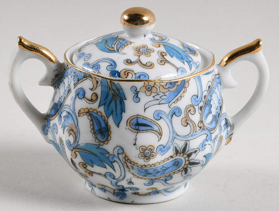 Blue Paisley Mini Sugar Bowl & Lid by Lefton-1