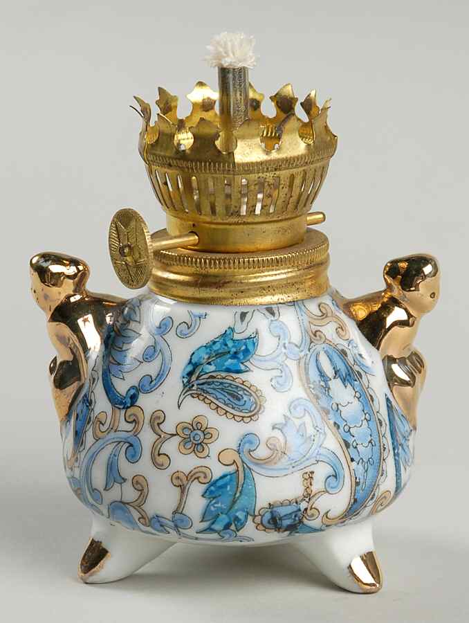 Blue Paisley Oil Lamp No Globe by Lefton-1