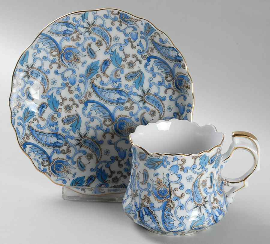Blue Paisley Flat Cup & Saucer Set by Lefton-1