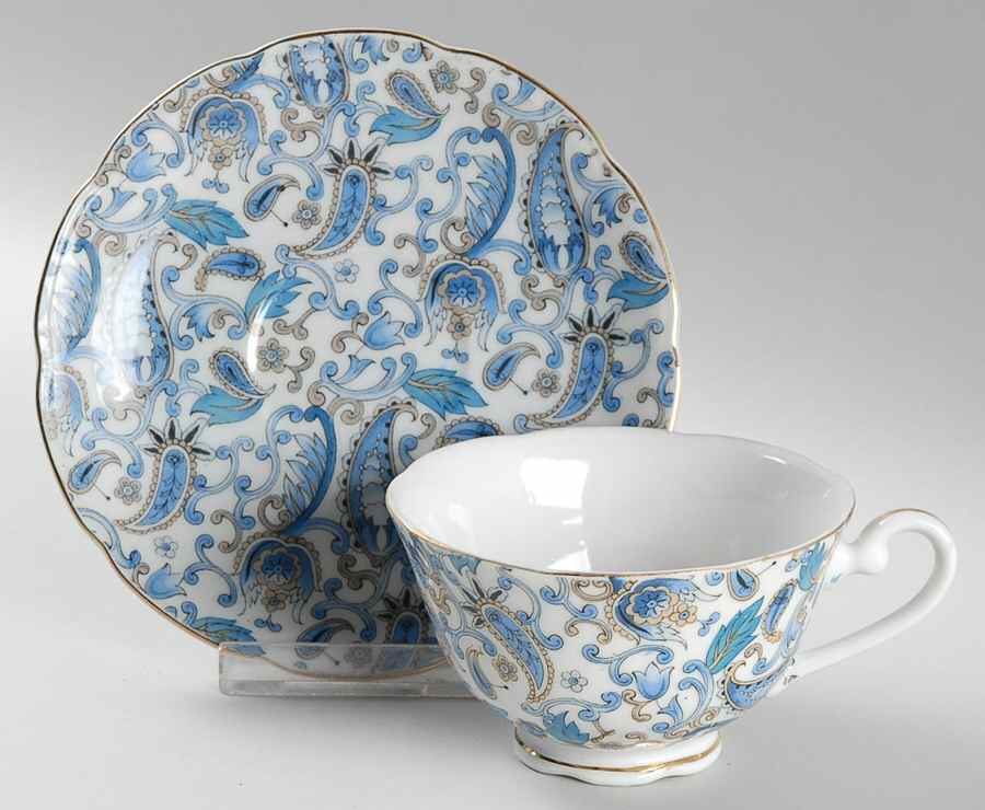 Blue Paisley Footed Cup & Saucer Set by Lefton-1