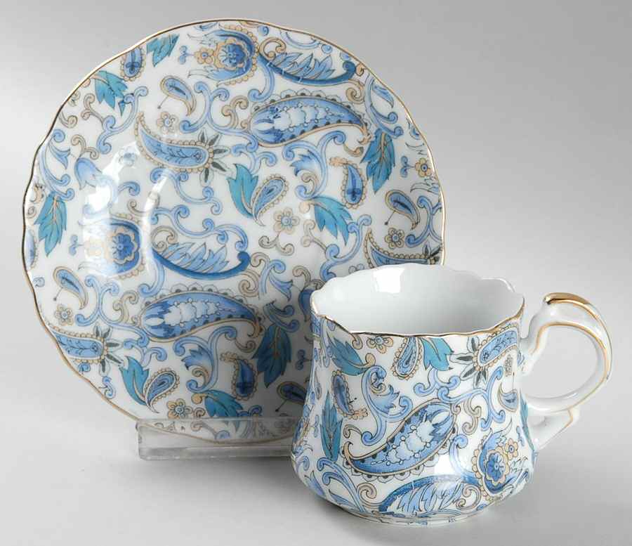 Blue Paisley Flat Demitasse Cup & Saucer Set by Lefton-1