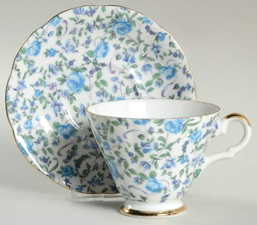 Blue Rose Footed Cup & Saucer Set by Lefton-1