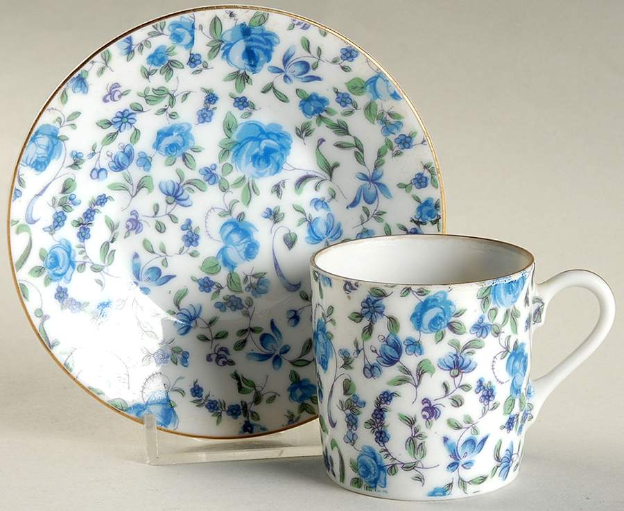 Blue Rose Flat Demitasse Cup & Saucer Set by Lefton-1