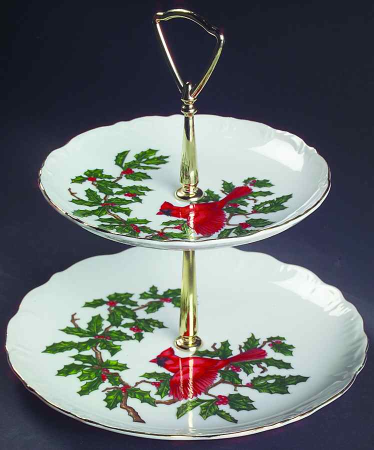 Cardinal 2 Tiered Serving Tray (Dinner & Salad Plate) by Lefton-1