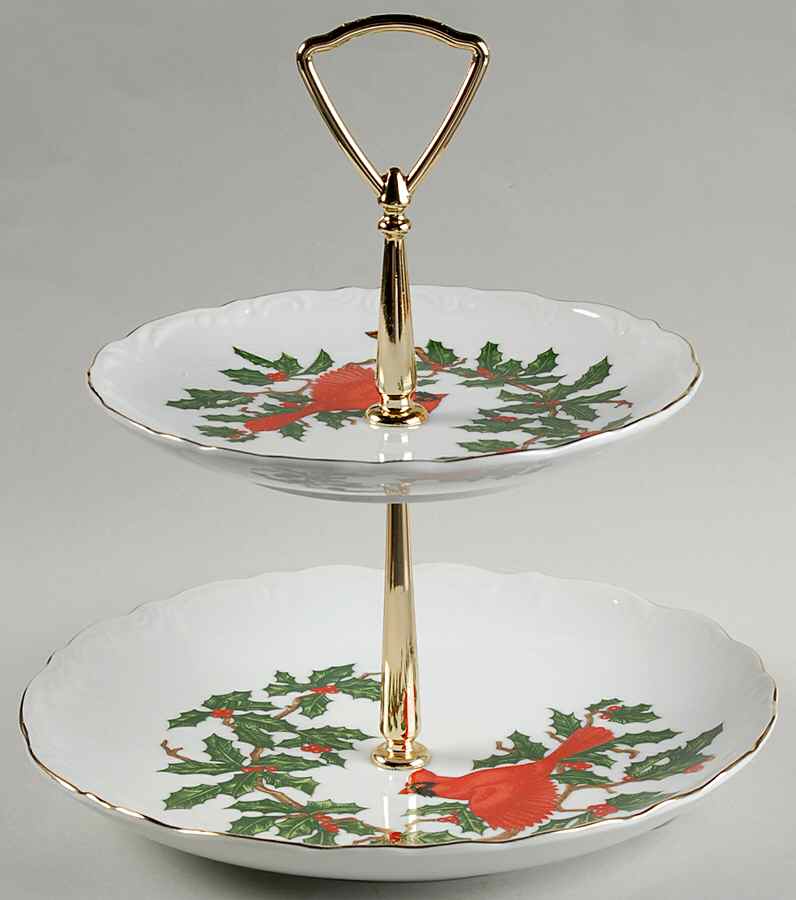 Cardinal 2 Tiered Serving Tray (Lunch & Bread/Butter Plate) by Lefton-1