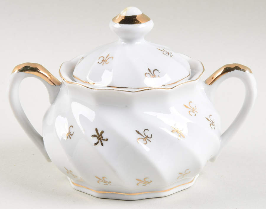 Fleur De Lis (Scalloped) Sugar Bowl & Lid by Lefton-1