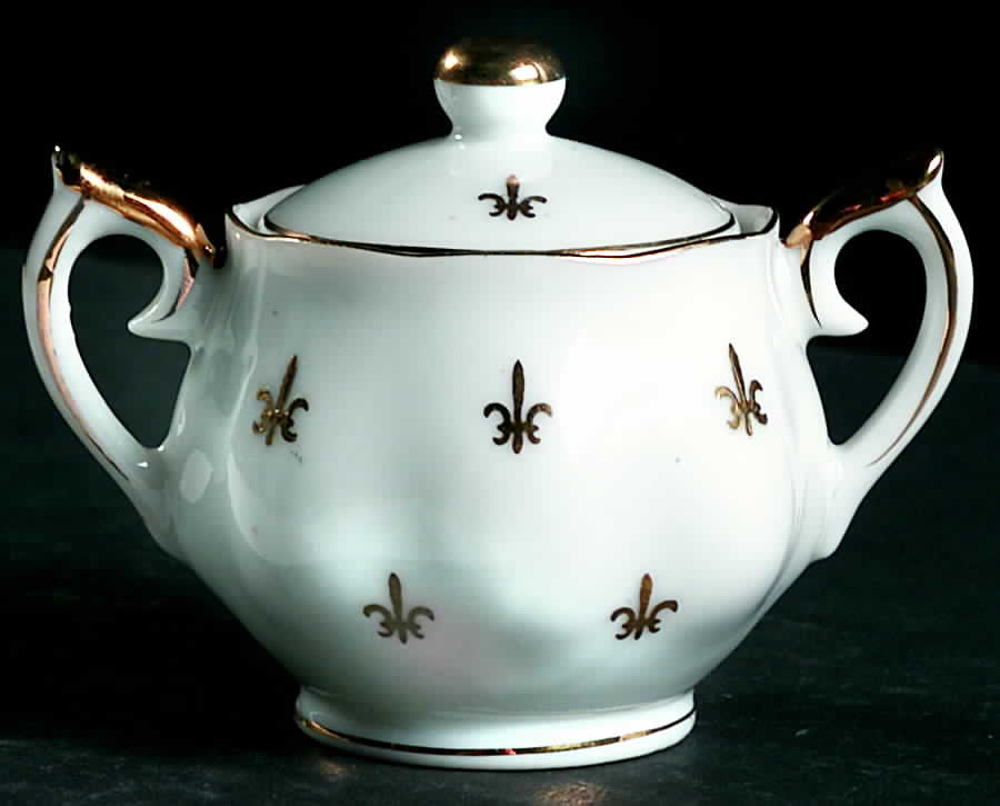 Fleur De Lis (Scalloped) Mini Sugar Bowl & Lid by Lefton-1