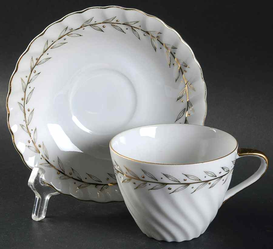 Golden Laurel Flat Cup & Saucer Set by Lefton-1