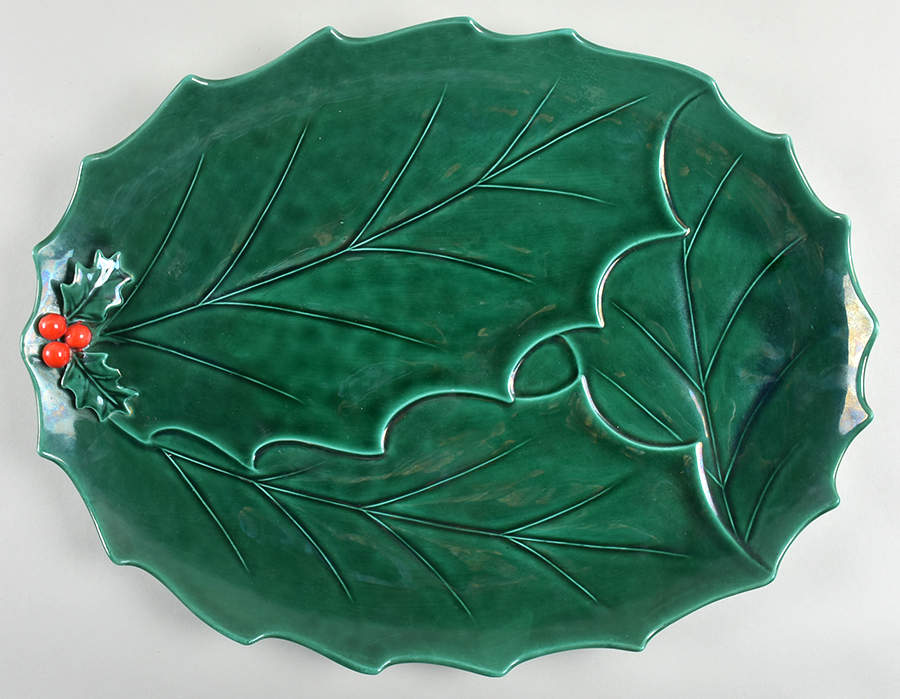 Green Holly 18" Oval Serving Platter by Lefton-1