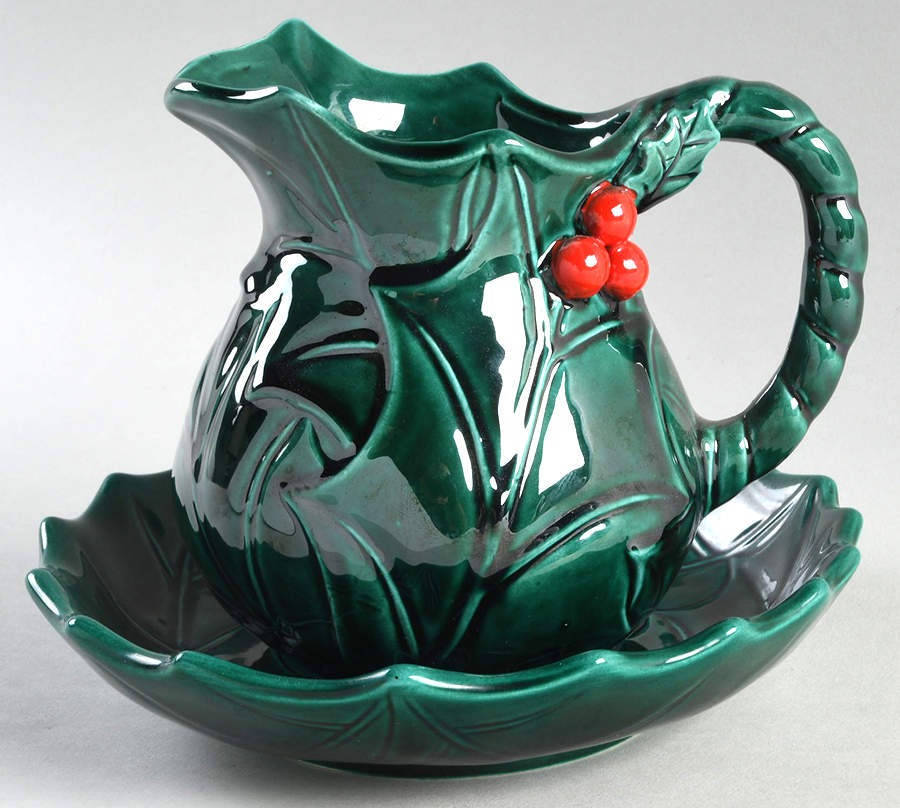 Green Holly 20 Oz Pitcher and Bowl Set by Lefton-1