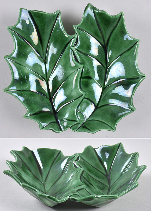 Green Holly Leaf Figural Divided Server by Lefton-1
