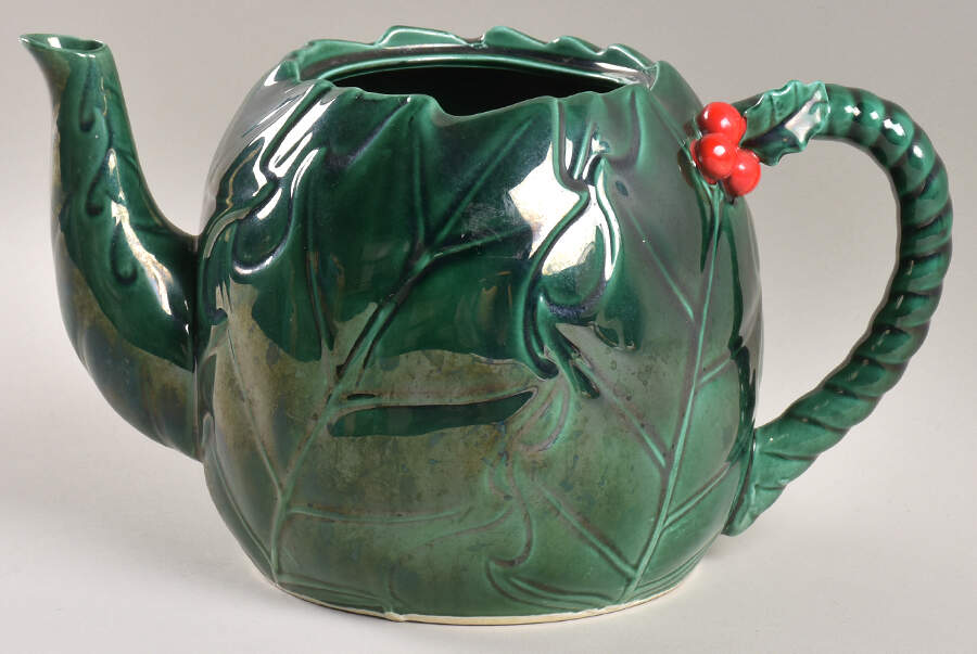 Green Holly Teapot No Lid by Lefton-1
