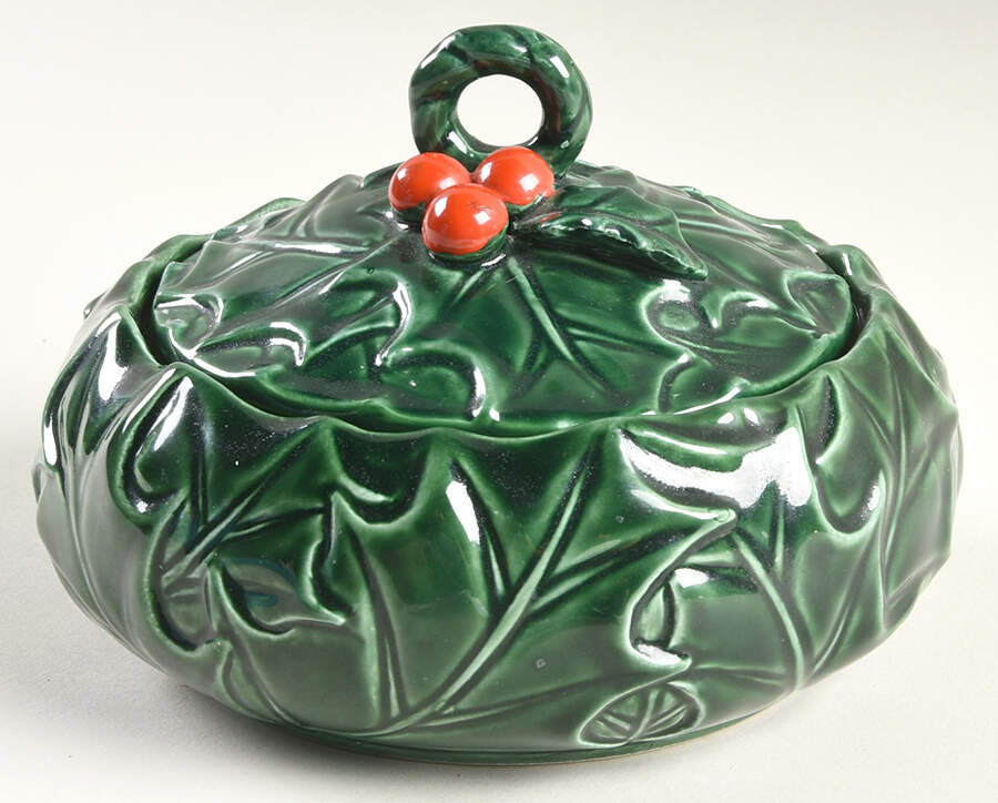 Green Holly 4" Candy Box & Lid by Lefton-1
