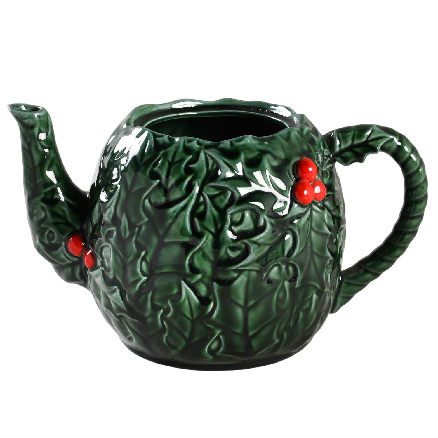 Green Holly Teapot No Lid by Lefton-1
