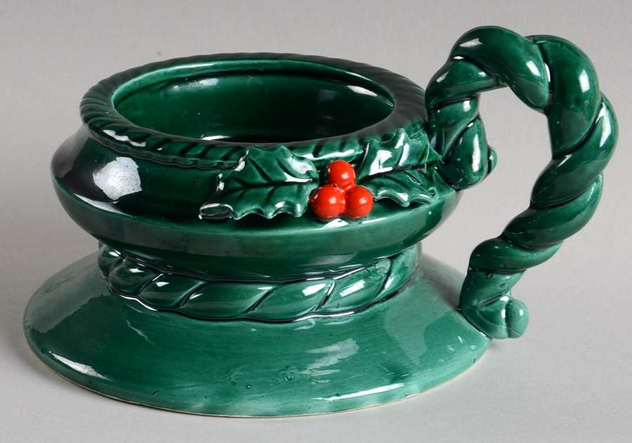 Green Holly 2" Pillar Candleholder by Lefton-1