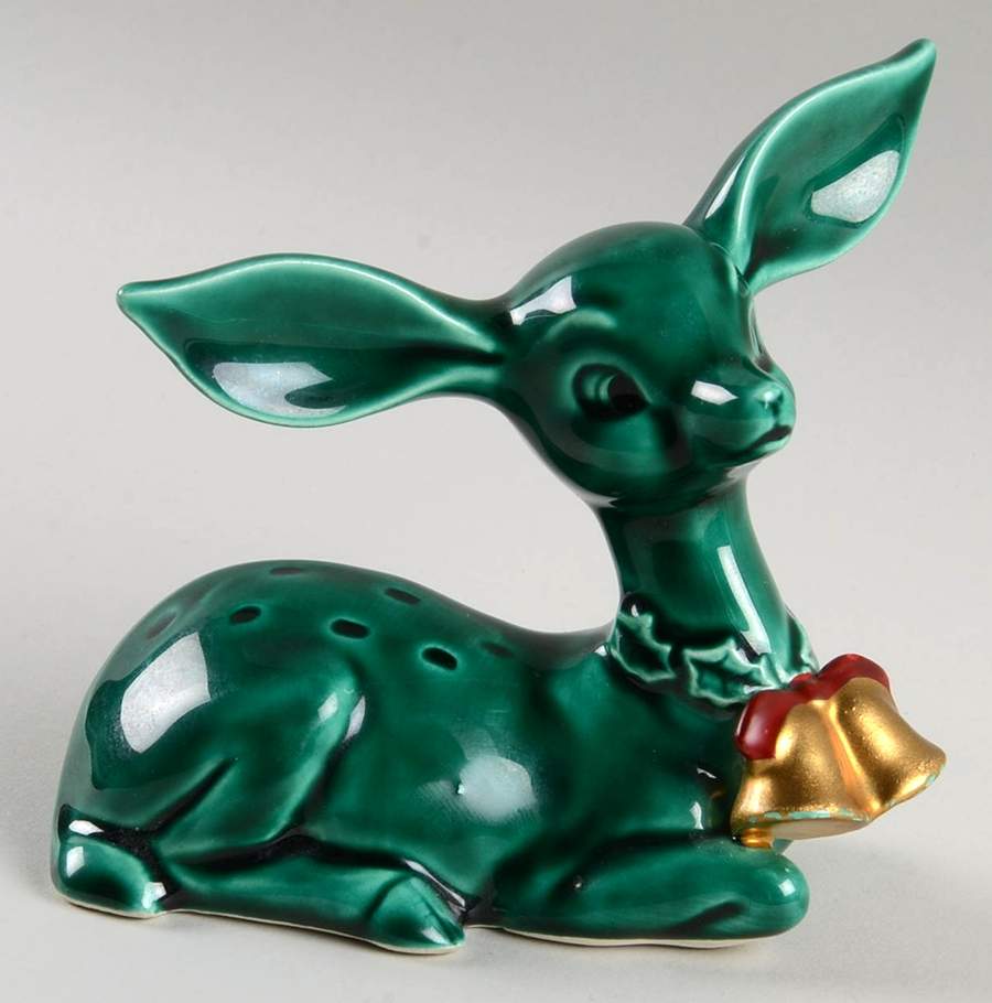 Green Holly Deer Figurine by Lefton-1