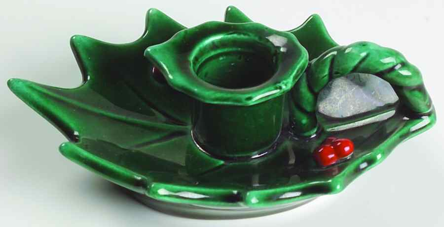 Green Holly Handled Candleholder by Lefton-1