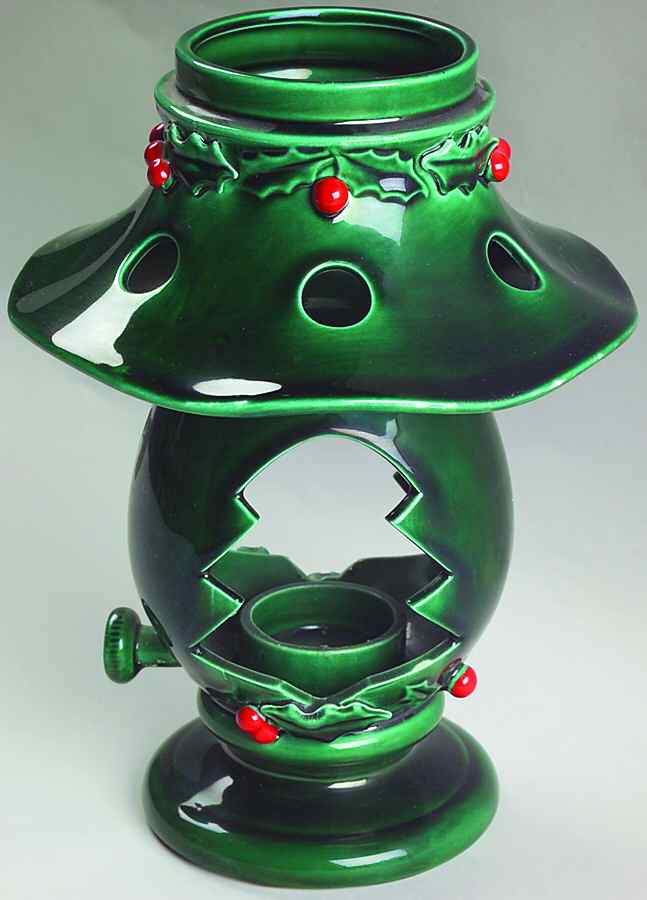 Green Holly 1-Piece Hurricane Candle Lamp by Lefton-1
