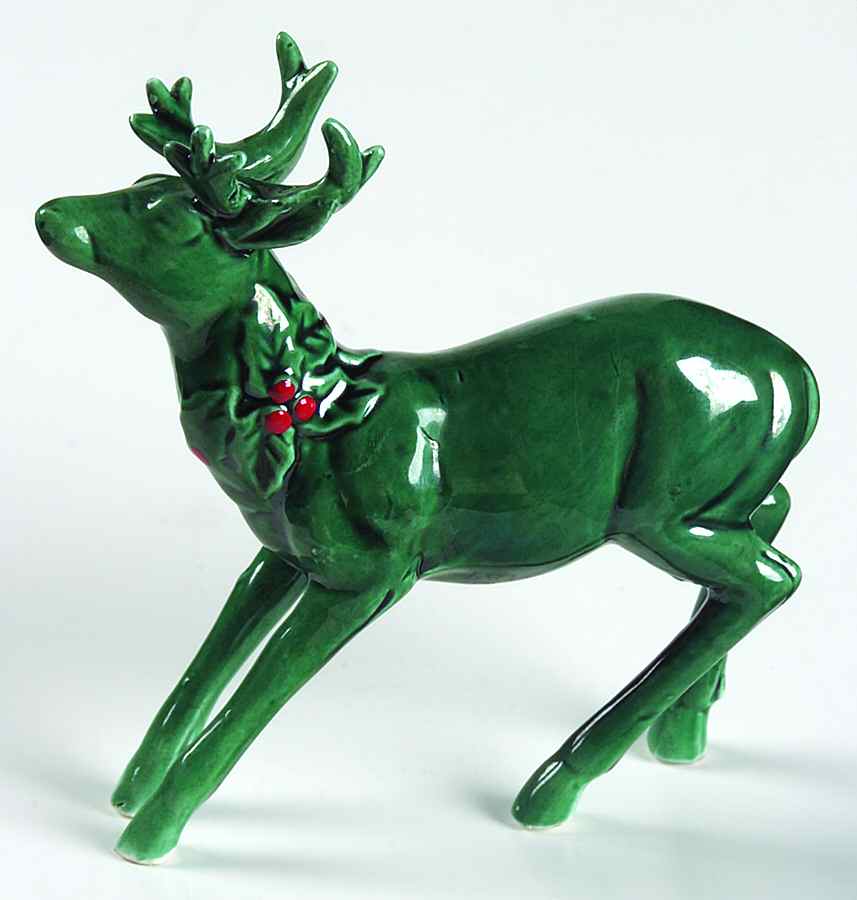 Green Holly Reindeer Figurine by Lefton-1