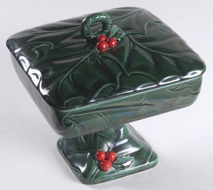 Green Holly Candy Jar & Lid by Lefton-1
