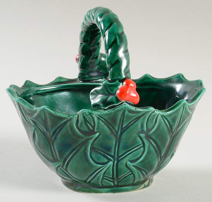 Green Holly Small Basket by Lefton-1
