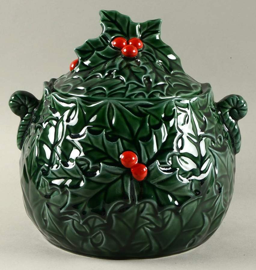 Green Holly Cookie Jar & Lid by Lefton-1