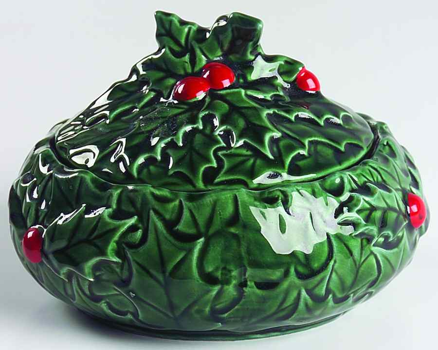 Green Holly 4" Candy Box & Lid by Lefton-1